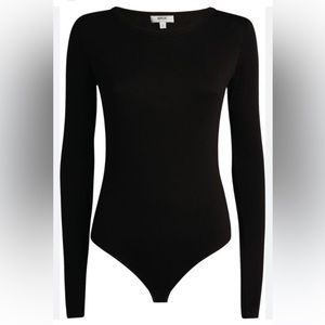 Agolde Leila Long Sleeved Cotton Modal Ribbed Bodysuit Black - Size Medium